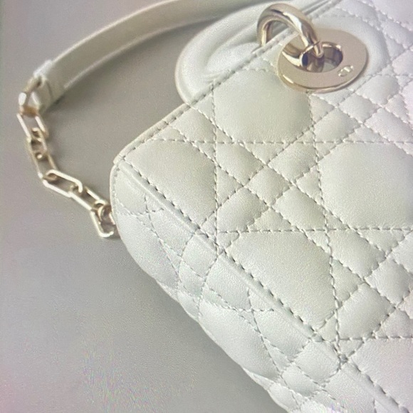 Dior Cream Quilted Satchel with Gold Accents - Picture 6 of 7